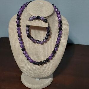 Elegant Purple and Black Glass Bead Jewelry Set